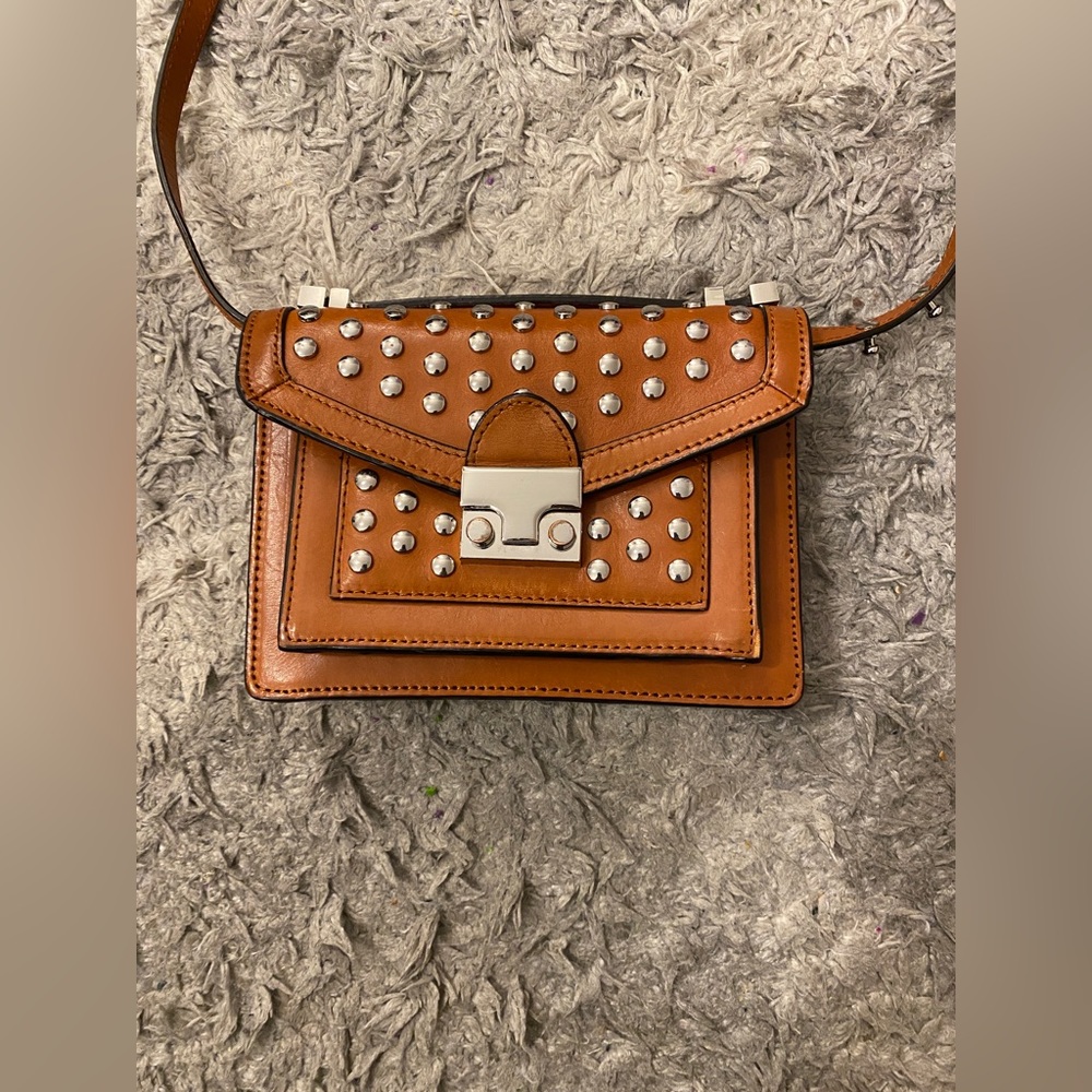 loeffler randall burnt orange studded crossbody bag